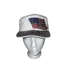 SOMETHING SPECIAL - JEWEL CAP WITH AMERICAN‎ FLAG WHITE NEW WITH TAGS